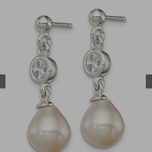925 SILVER BAROQUE CULTURED PEARL AND CUBIC Blue ZIRCONIA WOMEN'S EARRINGS